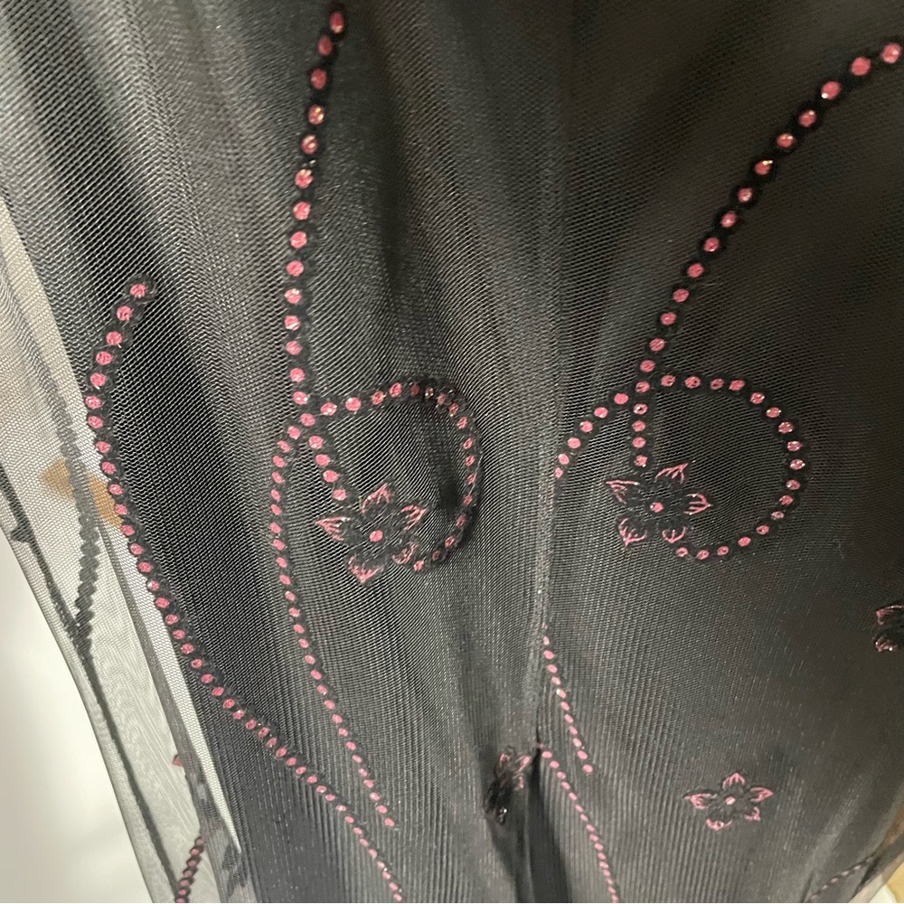 Vintage long Black dress pink floral rhinestones M 12 - Picture 5 of 7